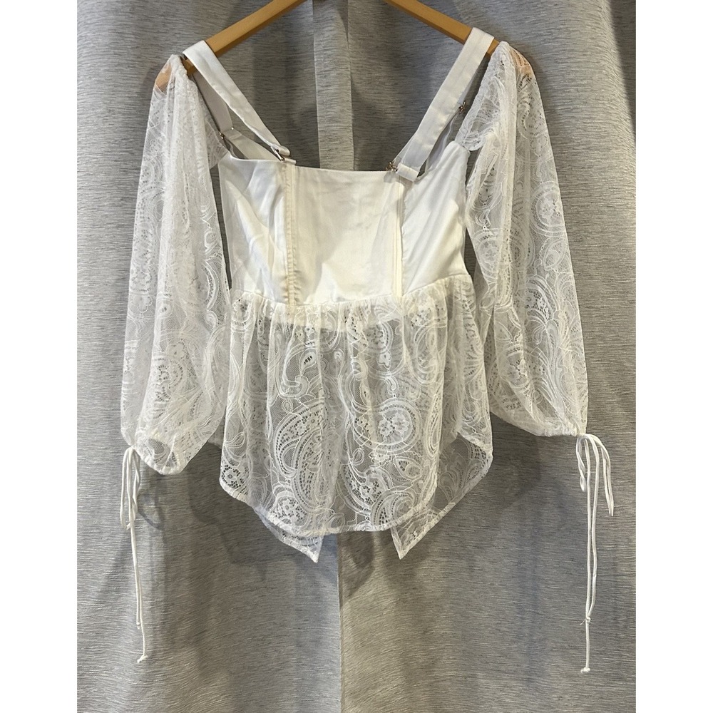 For Love And Lemons Corset Lace Long Sleeve‎ Blouse White Size XS - Picture 3 of 6